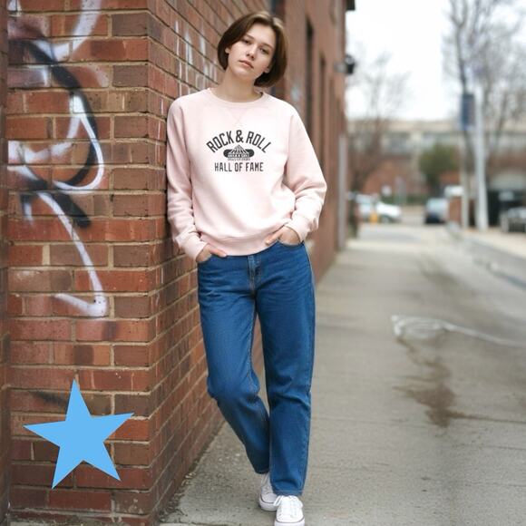 Rock & Roll Hall of Fame Cleveland Champion Barely Pink Womens Sweatshirt S 2 4 - Picture 4 of 14